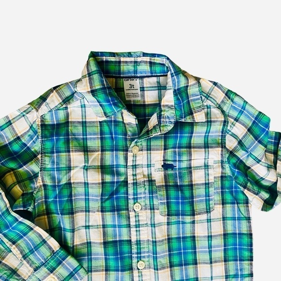 Carter’s casual plaid green white cotton shirt buttons down, long sleeves Boy 3T - Picture 4 of 9